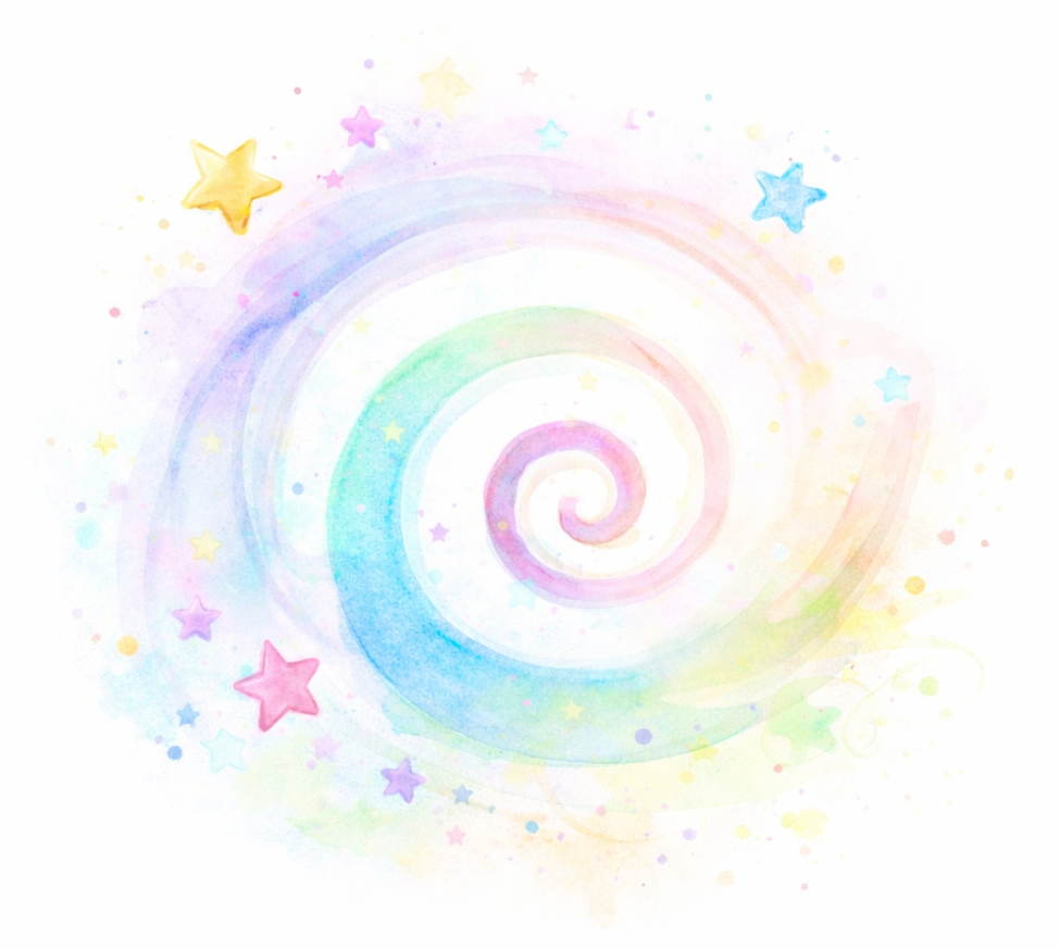 RIVASTEA - Ilustración de espiral en colores pastel simbolizando la primera orientación gratuita en diversidad infantil en Granada.