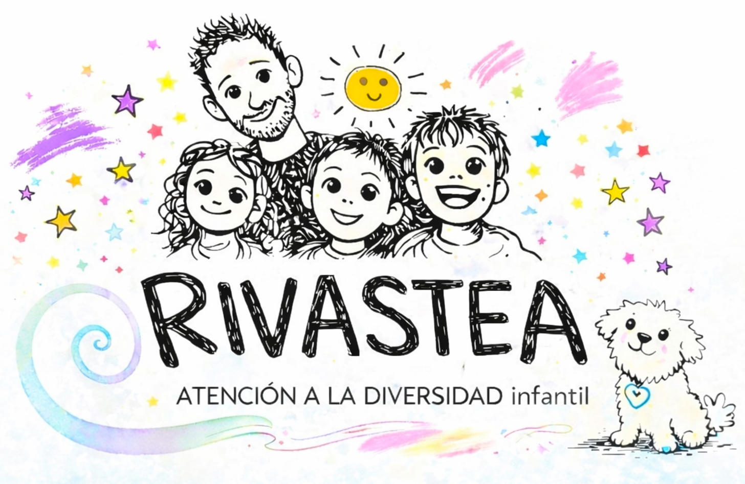 Logo - RIVASTEA - Atención a la diversidad infantil, dibujo con colores pastel.